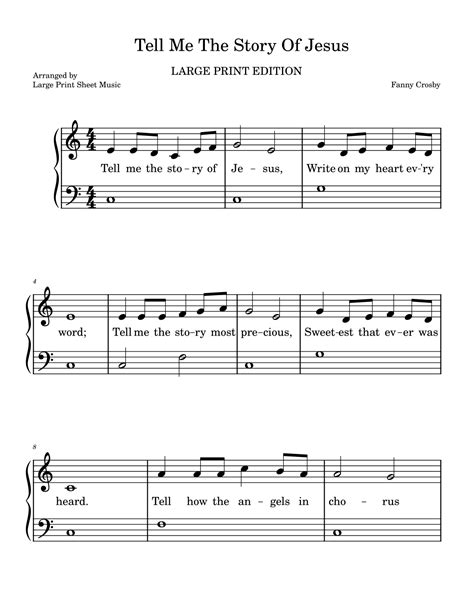 Tell Me The Story Of Jesus LARGE PRINT Easy Piano Hymn (arr. Large ...