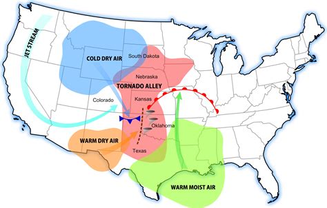 'Tornado Alley' Diagram - A diagram of Tornado Alley's rough location ...