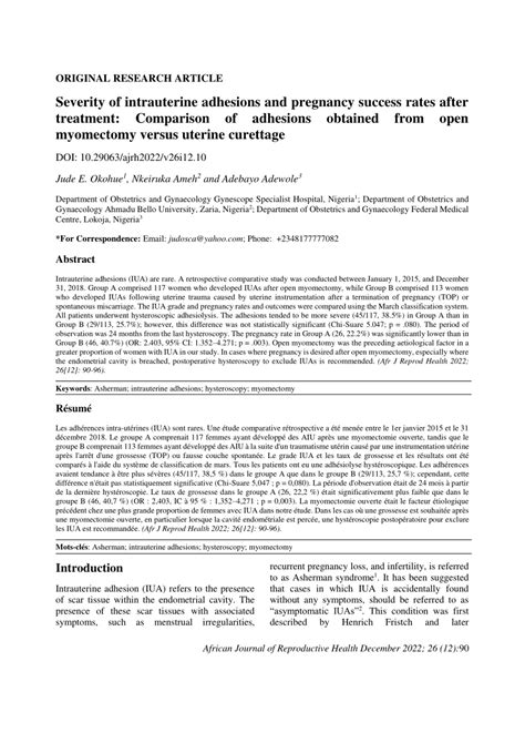 (PDF) Severity of intrauterine adhesions and pregnancy success rates ...