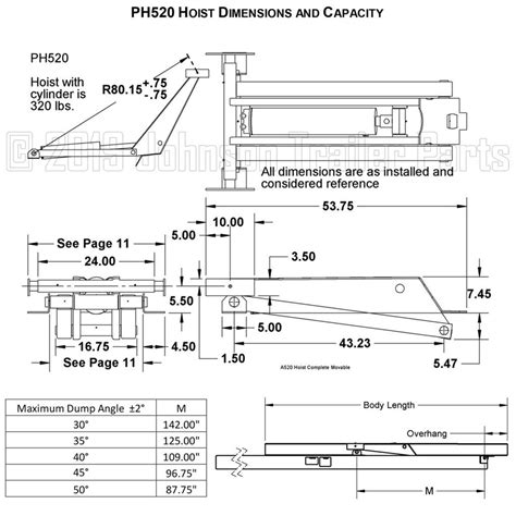 PH520 Hoist Dimensions | Dump trailers, Gooseneck trailer, Hoist