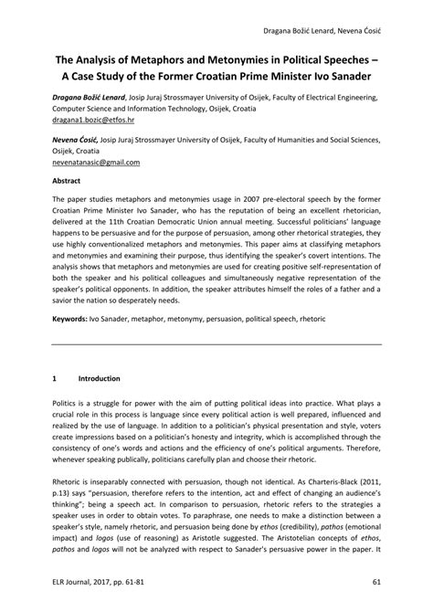 (PDF) The analysis of metaphors and metonymies in political speeches ...