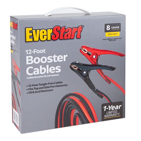 EverStart Jumper Cables 12 feet 8 Gauge, Heavy Duty Clamps, Tangle-free ...