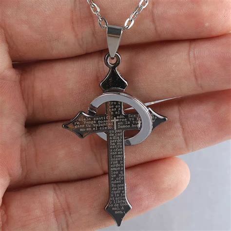 Classic Cross Necklace Pendant Round Men's Christian Prayer Necklace ...