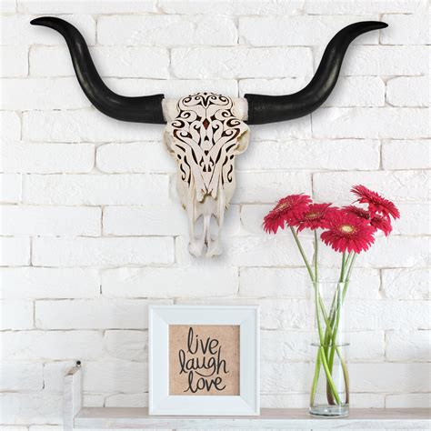 Carved Longhorn Skull Wall Decor | Cow Skull Decor by Wall Charmers