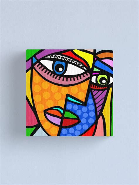 "Funky Abstract Style Art Face with Dots and Stripes" Canvas Print for ...