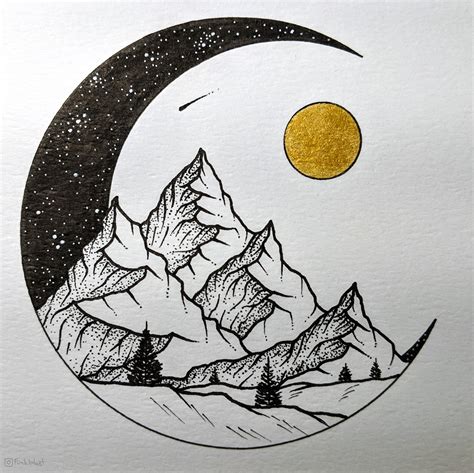 Half Moon landscape | Moon art print, Circle drawing, Art drawings