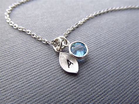 Initial Birthstone Necklace, Silver Birthstone Jewelry, Personalized ...