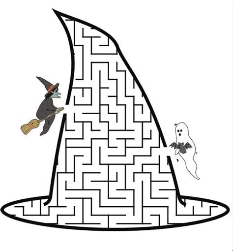 Halloween Witch Maze coloring page & book for kids.