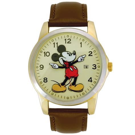 Disney Mickey Mouse Watch w/Round Gold-tone Case, Champagne Dial and ...