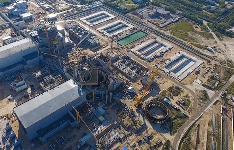 Aerial survey of a nuclear power plant under construction. Installation ...