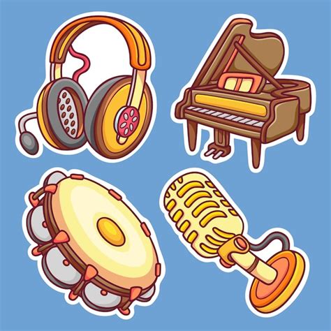 Free Vector | Musical instrument sticker icons hand drawn coloring vector