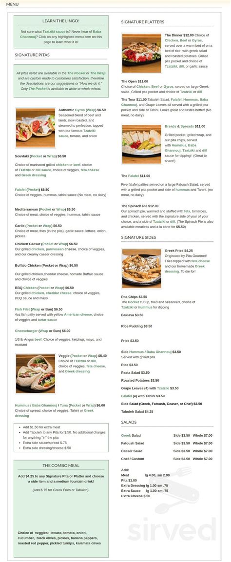 Pita Gourmet menu in Orchard Park, New York, USA