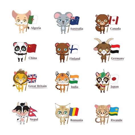 Free Vector | Animals and flags collection