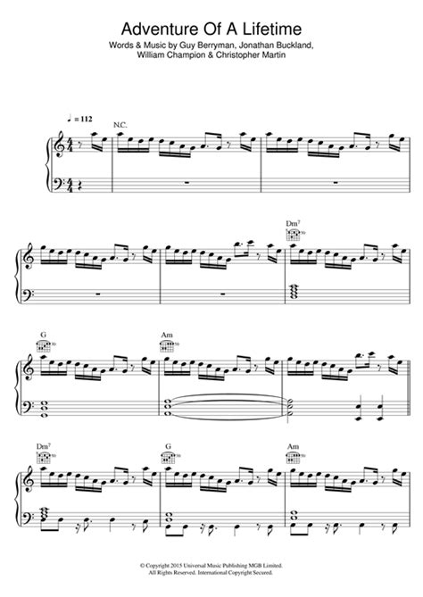 Adventure Of A Lifetime Sheet Music | Coldplay | Piano, Vocal & Guitar ...