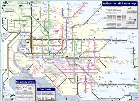 Map of Melbourne transport: transport zones and public transport of ...