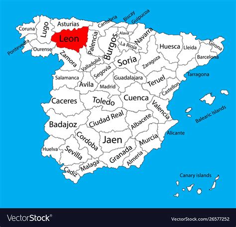 Leon map spain province administrative map Vector Image