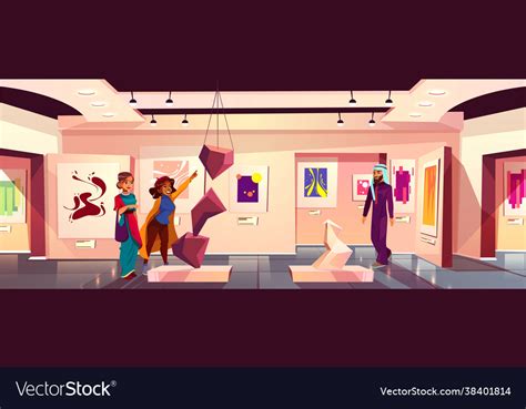 Background art museum with visitors Royalty Free Vector