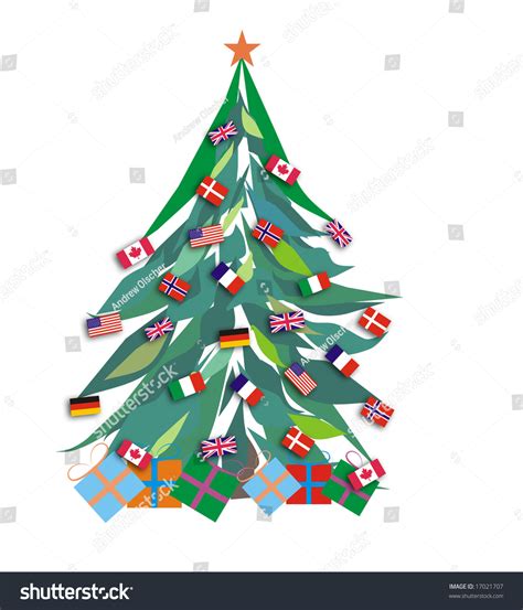 Christmas Tree Decorated With International Flags Stock Photo 17021707 ...