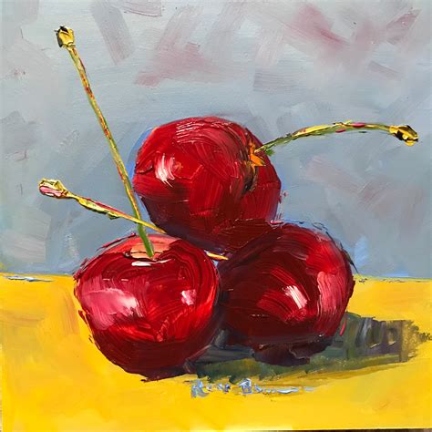 Cherry Fruit Painting, Small Oil Painting, Tiny Still Life, Fruit, Red ...