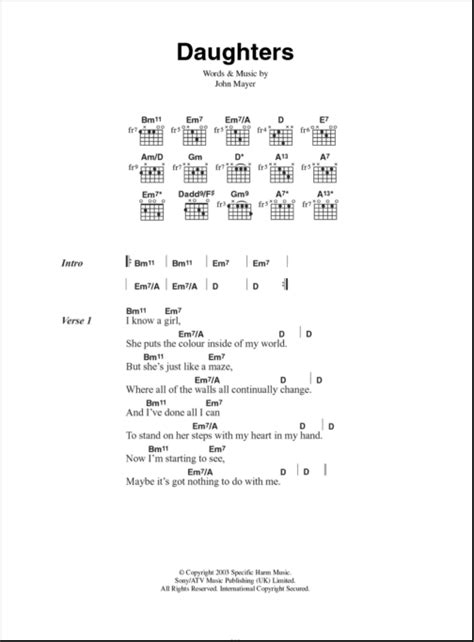 Daughters - Guitar Chords/Lyrics | zZounds