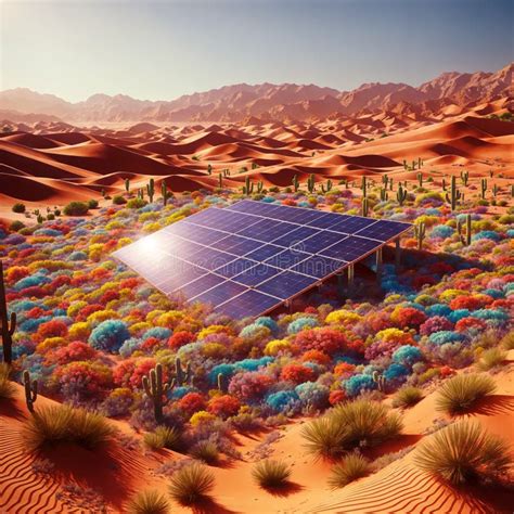 Solar Panel in a Desert Surrounded by Colorful Flowers and Cacti ...