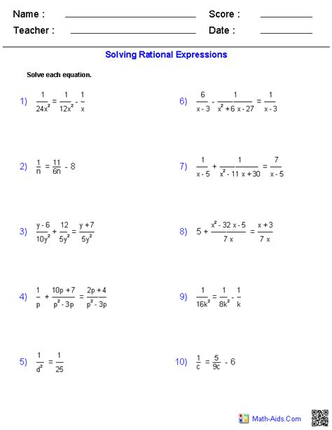 Algebra 2 Worksheets | Dynamically Created Algebra 2 Worksheets