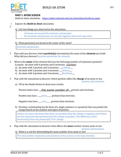 Build An Atom Worksheet Answers – Pro Worksheet