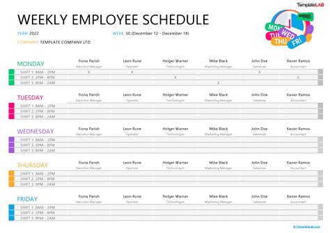 Daily Work Schedule Excel Template