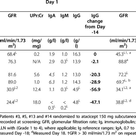 Immunoglobulin (Ig) levels in all six patients, across the study ...