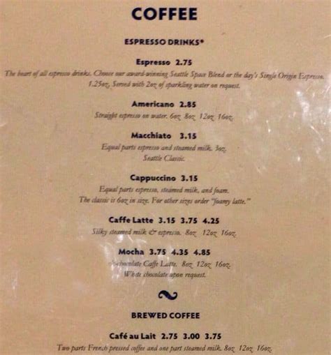 Seattle Coffee Works Menu, Menu podniku Seattle Coffee Works, Downtown ...