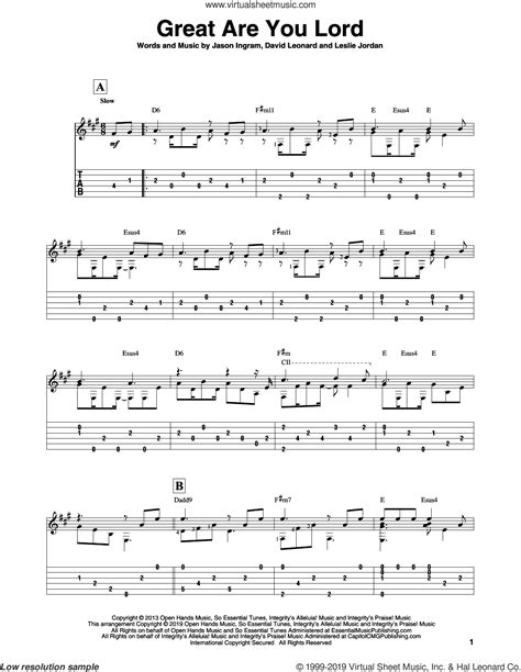 Great Are You Lord sheet music for guitar solo (PDF)