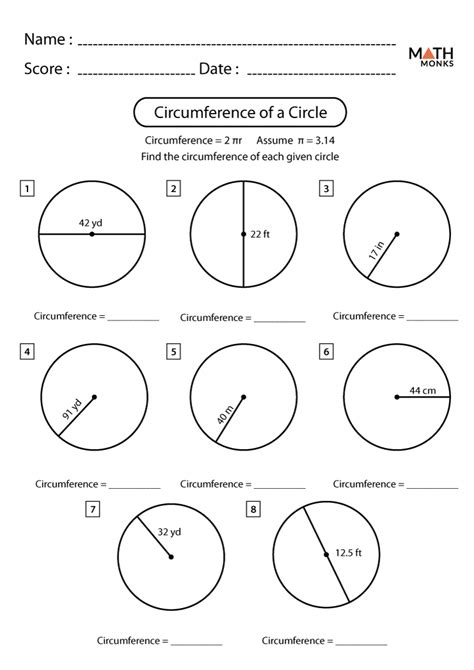 Circumference of a Circle Worksheets - Math Monks