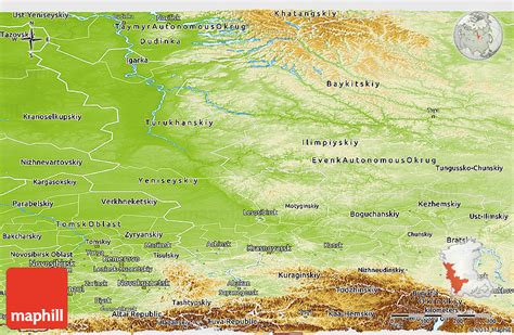 Physical Panoramic Map of Krasnoyarsk Krai