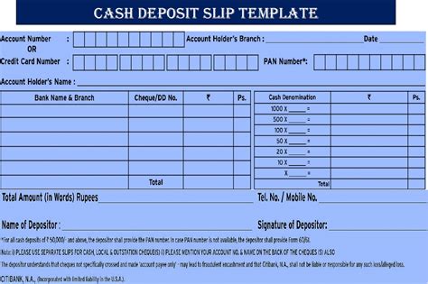 Bank Deposit Slip Templates - Free Report Templates