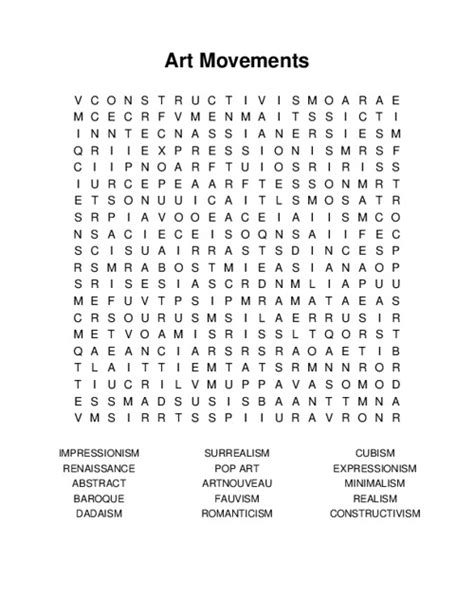 Art Movements Word Search