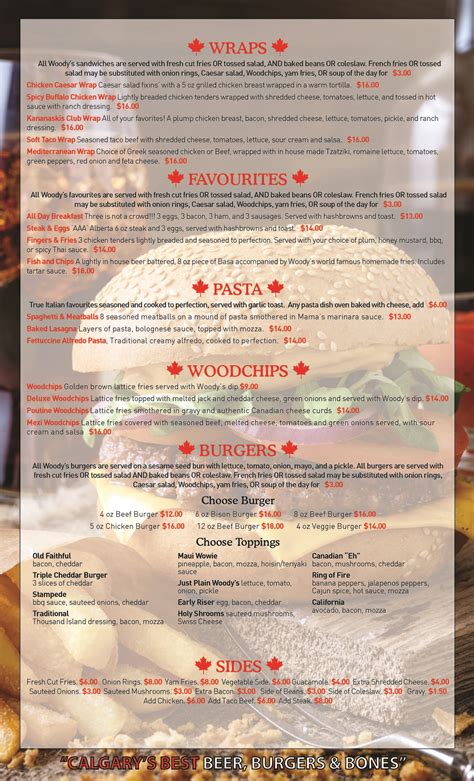 Menu — Woodys Taphouse