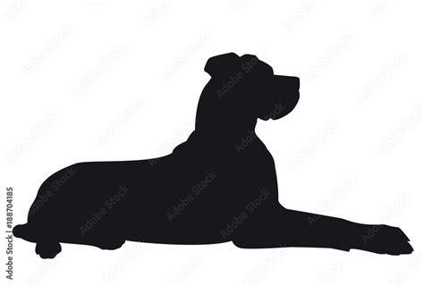 Great Dane lying - Vector black dog silhouette isolated Stock Vector ...