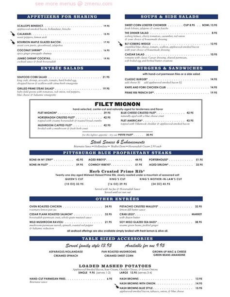 Online Menu of Pittsburgh Blue Restaurant, Maple Grove, Minnesota ...