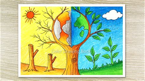 How To Draw Save Tree Save Earth, Environment Day Scenery, 57% OFF