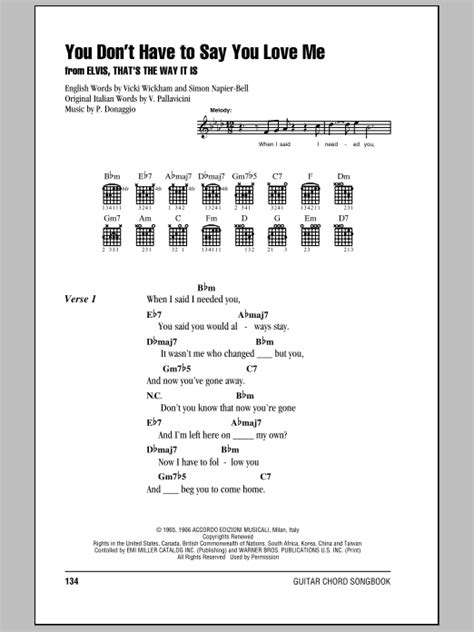 You Don't Have To Say You Love Me by Elvis Presley - Guitar Chords ...