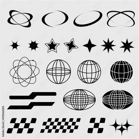 Y2K black element Retro star icons, globe elements for posters and ...