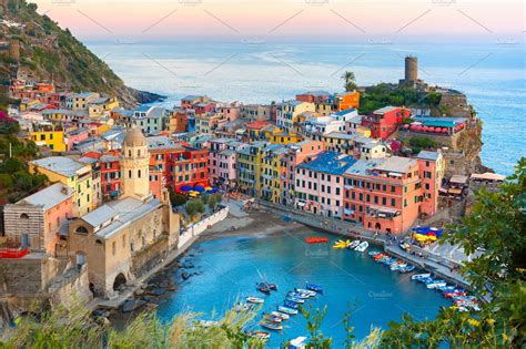 Vernazza at sunset liguria italy stock photo containing vernazza and ...