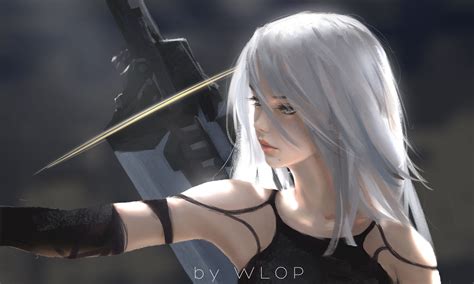 Wallpaper : WLOP, Nier Automata, a2, women, silver hair, long hair ...