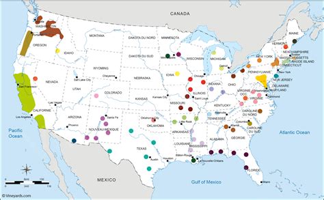 United States Map of Vineyards Wine Regions