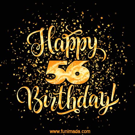 Gold Confetti Animation (loop, gif) - Happy 56th Birthday Lettering ...