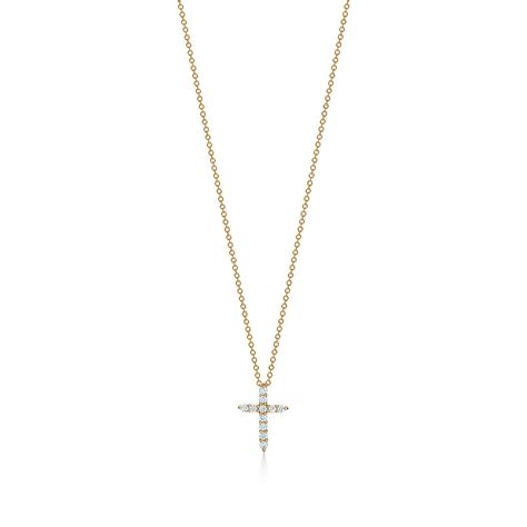 Cross pendant in 18k gold with diamonds, mini. | Tiffany & Co. Belgium