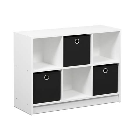 Furinno Basic 6 Cube Storage Organizer Bookcase with Bins, White ...