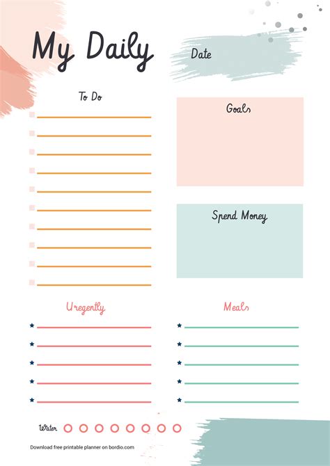 Printable Daily Planner Template - Bordio