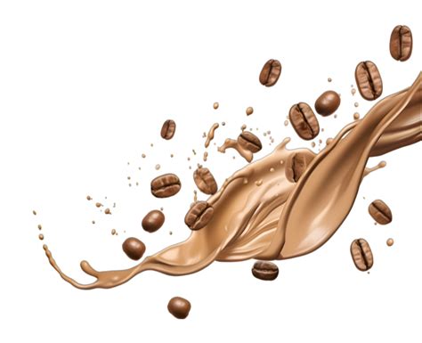 coffee splash wave with coffee beans isolated on a transparent ...