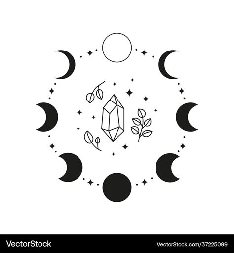 Hand drawn black celestial moon phases in circle Vector Image